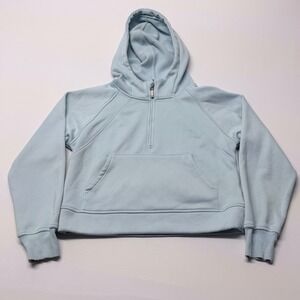 LASLULU Womens Light Blue Quarter Zip Fleece Lined Cropped Hoodie Size M